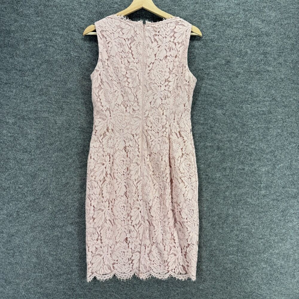 Vince Camuto Dress Women 4 Pink Floral Sheath Midi Zipper V-Neck Crochet Cotton - Picture 2 of 7